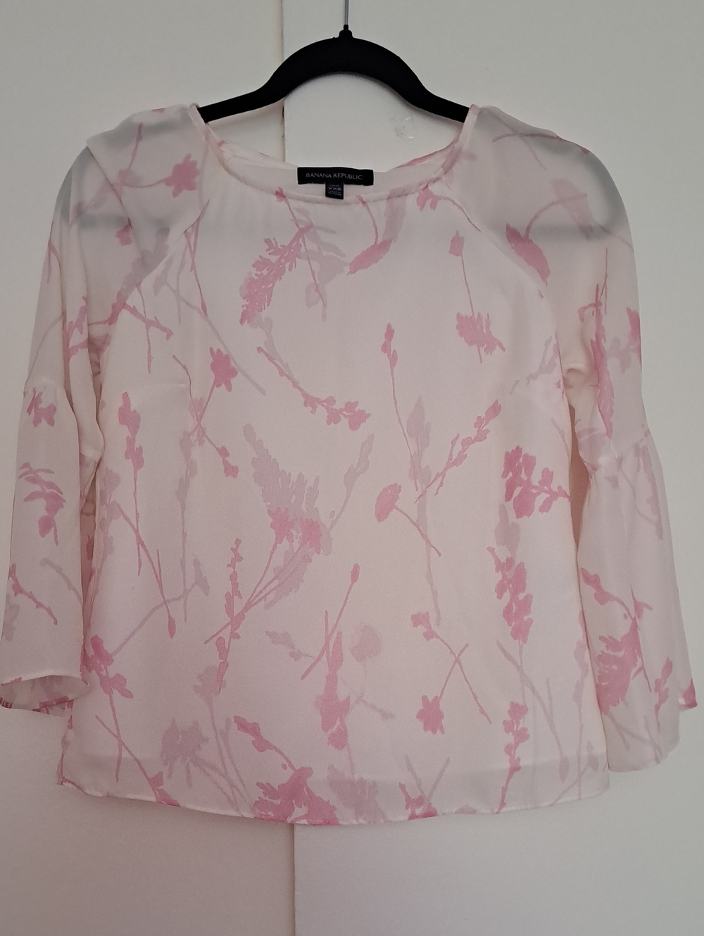 Banana Republic Light Pink Floral Semi-Sheer Blouse